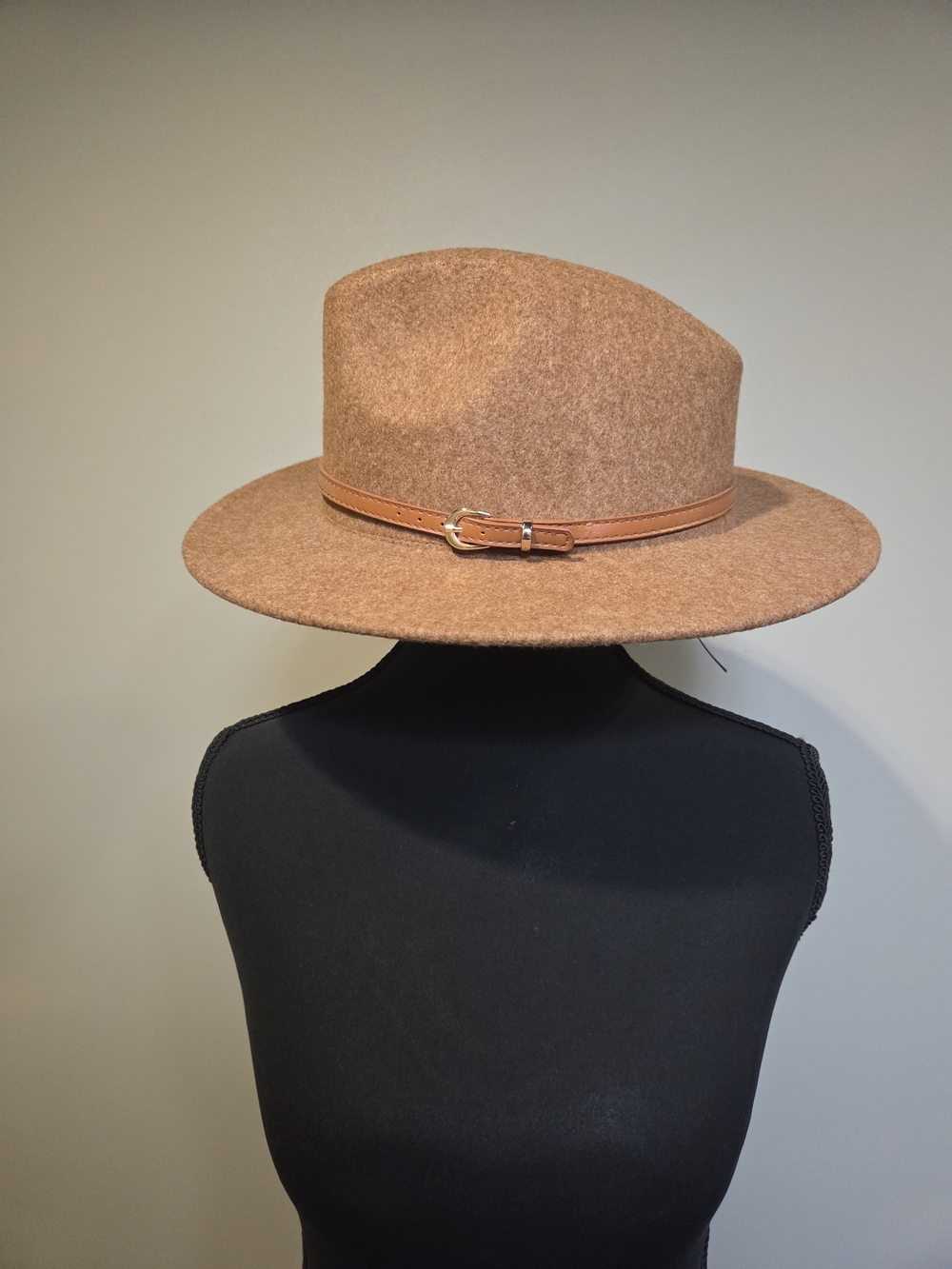 Tan Brown Felt Fedora with Leather Band